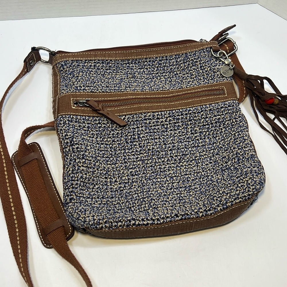 The Sak Lucia Blue and Brown Woven Crossbody Bag